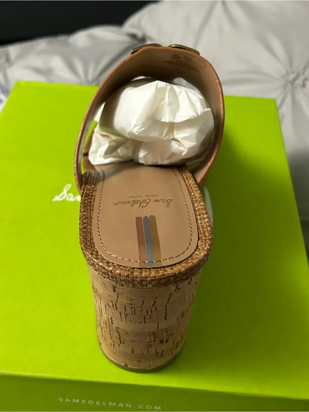 Sam Edelman Lime Green with White Logo Wedge Shoe Box Artwork
